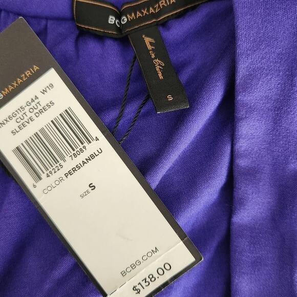 BCBGMaxAzria Cut Out Sleeve Drape Front Bubble Hem Mini Dress NWT Small - Picture 2 of 7